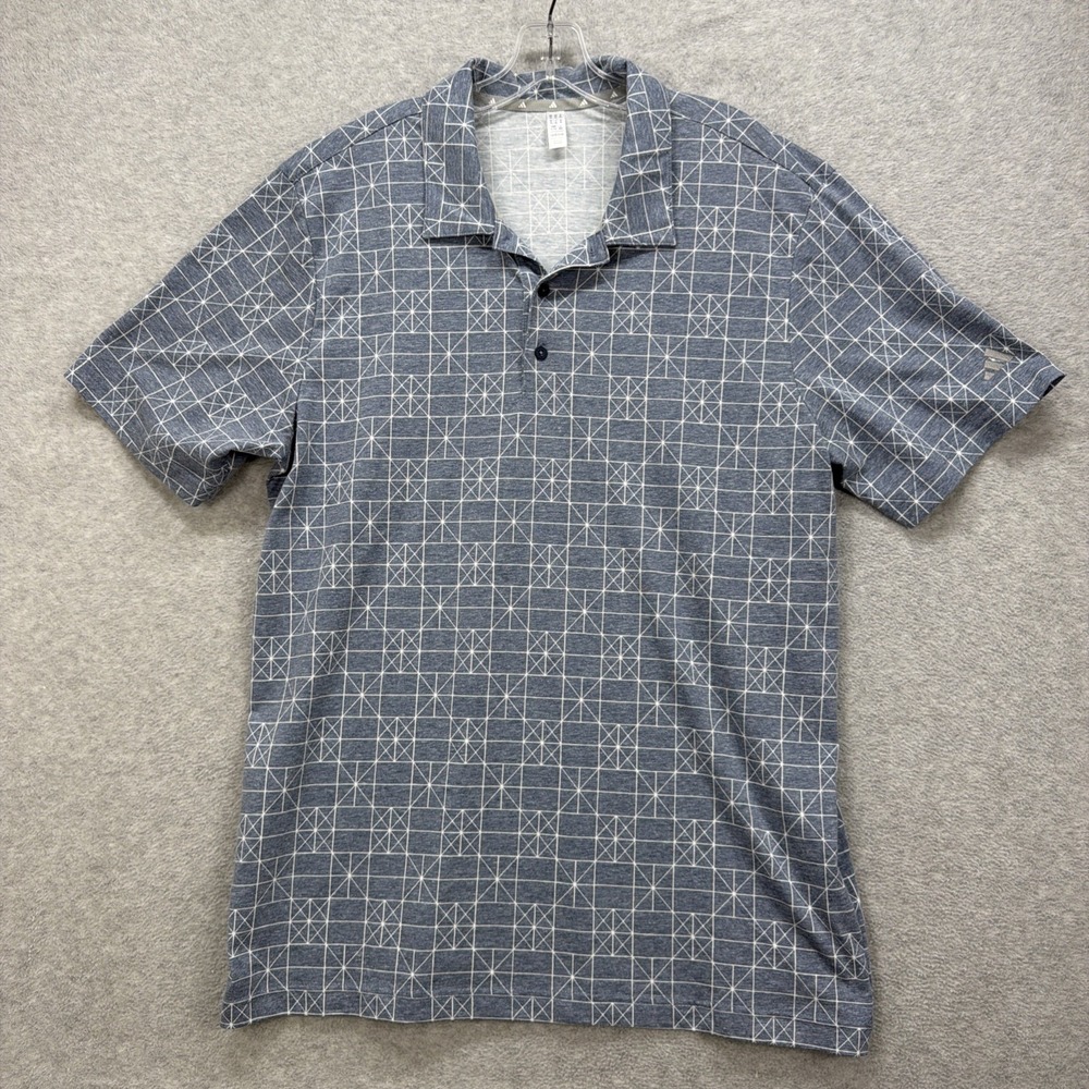 Adidas Polo Shirt Mens Blue Geometric Short Sleeve‎ Golf Performance Active NEW